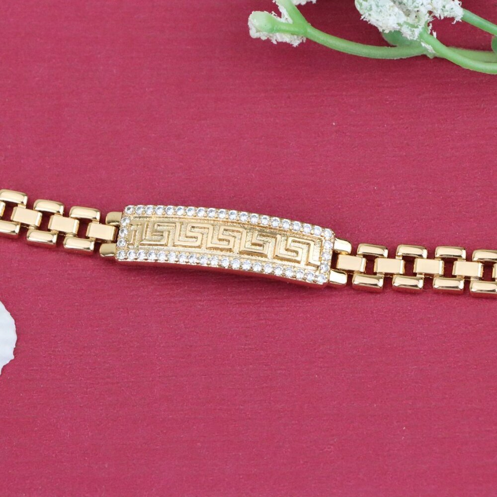 "Rose Gold Bracelet with Greek Key Design and Crystal Border, XPBL0950